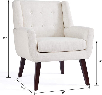 HUIMO Accent Chair Living Room Chair, Upholstered Button Tufted Armchair, Linen Fabric Sofa Chairs for Bedroom, Living Room, Mid-Century Modern Comfy Reading Chair (Beige)