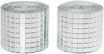 Silver Self-Adhesive Glass Mirror Mosaic Tiles, 5 x 5 mm Square Mirror Tiles, 3200 Pieces Disco Ball Tiles for DIY Craft, 2 Rolls Disco Mirror Tiles for Interior, Art Collage, Card Making, Cups