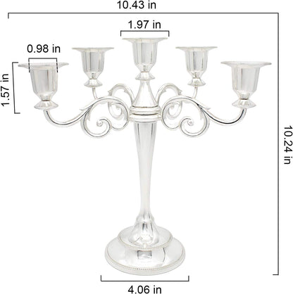 Metal Candelabra 5-Candle 10.1 Inch Tall Candle Holder Stick for Home Wedding Event and Party Festival,Silver