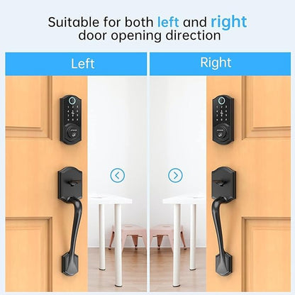 Smart Lock Front Door, SMONET Keyless Entry Door Lock with Handle, Smart Front Door Lock Set Fingerprint Smart Deadbolt Bluetooth Electronic Digital Keypad Lock, Auto Lock Work with Alexa, Black