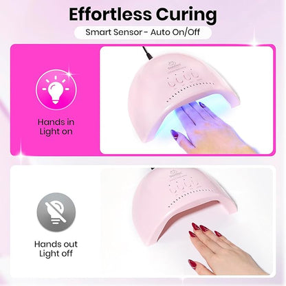 Beetles UV Nail Lamp - LED Nail Lamp with 3 Timer 30/60/120s UV Light for Gel Nails Smart Sensor Nails Dryer for Fast Curing Gel Polish Top Coat and Base Coat, DIY Salon Manicure Art Tools, Pink