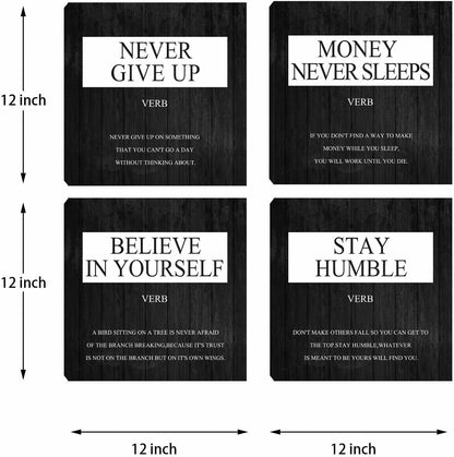 Office Wall Art - Motivational Wall Art, 4 Panel Inspirational Quotes Canvas Art for Home Office Wall Decor, Positive Quotes Wall Art Decor, Entrepreneur Poster Framed Artwork 12”X12”X4