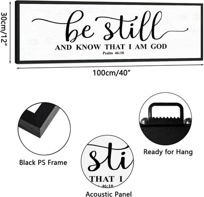 Be Still And Know That I Am God: Christian Bible Verse Wall Art Framed Scripture Sign Farmhouse Entryway Wall Hanging Plaque Religious Decor For Living Room Bedroom 12"X40"