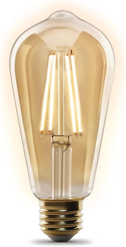 Feit Electric ST1960/FIL/AG 60 Watt Equivalent WiFi Dimmable, No Hub Required, Alexa or Google Assistant ST19 Edison Vintage LED Smart Light Bulb, Yellow, 5.4" H x 2.5" D, 2100K Amber
