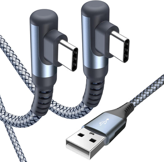 sweguard USB Type C Charger Cable Right Angle [2-Pack,20FT] iPhone 16 Charger Nylon Braided Cord for iPhone 15 16 Pro Max Samsung Galaxy S25 S24 S23 S22 S21 S20 S10 S9 Note A15 A55 Flip Pixel LG Moto
