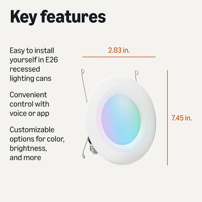 Amazon Basics Smart Recessed 5/6 Inch Downlight, Color Changing, Works with Alexa only, 2.4GHz WiFi, 1 Pack