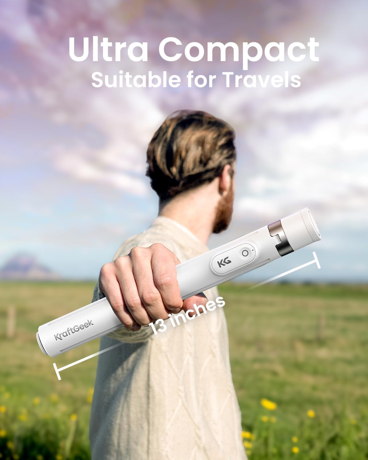 KraftGeek Tripod for iPhone, 66” JustTap Phone Tripod, Selfie Stick Cell Phone Stand for Recording Travel, Content Creator Essentials, White