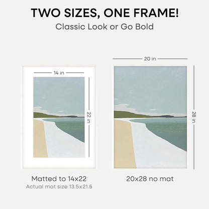 Homeforia 20x28 Picture Frame White, High End Oak 20 x 28 White Wood Poster Frames with Mat 14 by 22 Photo, 20x28 Wooden Frame Matted to 14x22, 28x20 Hanging Frames, Tempered Glass, Wall Kit, Set of 1