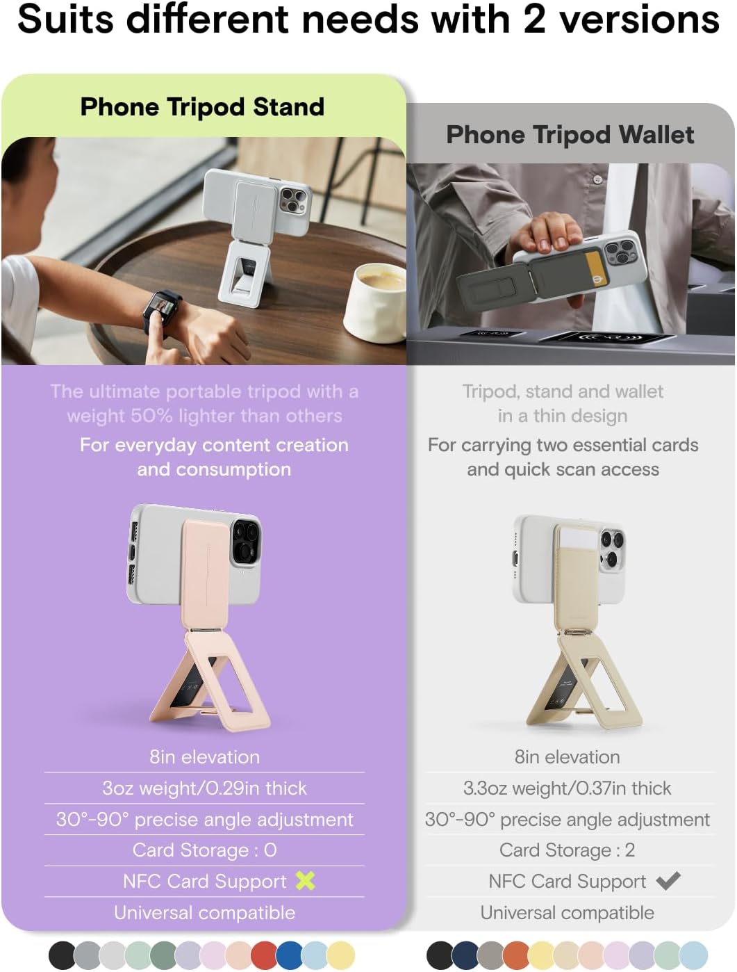 MOFT Phone Tripod Stand Selfie Stick for iPhone, Multi-Angles iPhone Stand, Lightweight & Portable Phone Holder, Strong Magnets, MOVAS Vegan Leather, Travel Essentials, Peppermint (Without Card Slot)