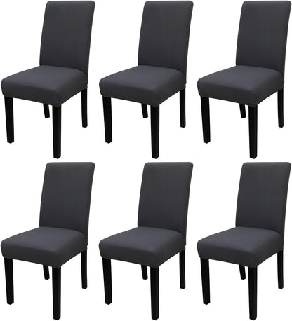 JQinHome 6 Pcs Dining Chair Slipcover,High Stretch Removable Washable Chair Seat Protector Cover for Home Party Hotel Wedding Ceremony (Grey)