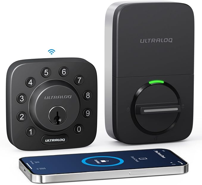 ULTRALOQ U-Bolt WiFi Smart Lock with Door Sensor, Built in Wi-Fi Keypad Deadbolt, Smart Door Lock for Front Door, Remote Control, Auto-Lock, Auto Unlock, Works with Alexa, Google, ANSI Grade 1