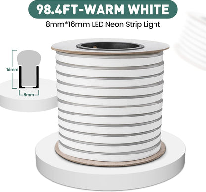 GZBtech Flexible LED Neon Rope Lights 100FT,AC 110-120V Waterproof Strip Light, 120 LEDs/M Cuttable Connectable Neon Lighting for Indoor Outdoor Home Decor/Commercial Building Use-Warm White 30M