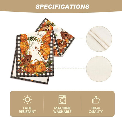 Artoid Mode Buffalo Plaid Pumpkins Mushrooms Birdhouse Leaves Table Runner, Seasonal Fall Harvest Vintage Kitchen Dining Table Decoration for Indoor Outdoor Home Party Decor 13 x 48 Inch