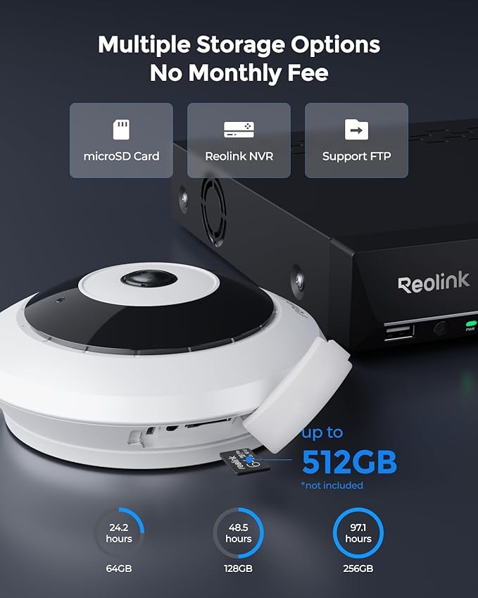 REOLINK 6MP PoE IP Fisheye Camera with 360° View, Surveillance for Home/Office Security, Smart Human Detection, Two Way Talk, Ceiling/Wall/Desk Mount, Multiple Panoramic Display Views, FE-P(White)