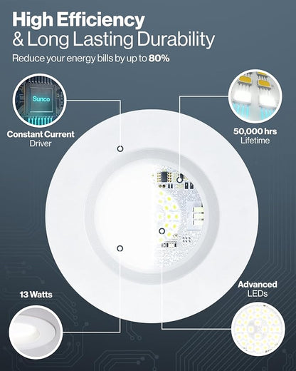 Sunco 32 Pack 6 Inch LED Recessed Light, Retrofit Downlight Can Lights for Ceiling, Baffle Trim, 1050 LM, 13W (75W Equivalent), Selectable CCT 2700K/3000K/3500K/4000K/5000K, Dimmable, Damp Rated UL