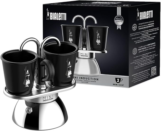 Bialetti Mini Express Induction Coffee Maker, Aluminium, Black, 2 Cups