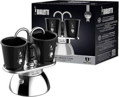 Bialetti Mini Express Induction Coffee Maker, Aluminium, Black, 2 Cups