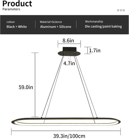 Island Lights, Linear Pendant Light LED Dimmable Hanging Light Fixture, 3000K-6500K with Remote Control,Chandeliers for Dining Room(Black,39.3IN)