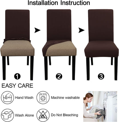 JQinHome 4 Pcs Dining Chair Slipcover,High Stretch Removable Washable Chair Seat Protector Cover for Home Party Hotel Wedding Ceremony (Pack of 4, Coffee)