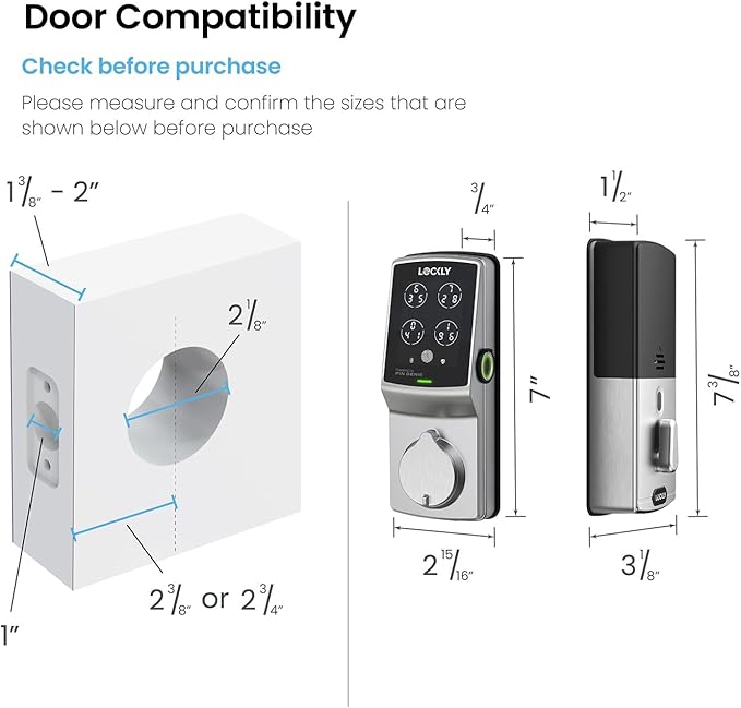 Lockly Secure Plus, Keyless Entry Door Lock, Smart Locks for Front Door, Smart Lock Deadbolt, PIN Genie® Keypad, 3D Biometric Fingerprint Sensor, Auto Lock Smart Door Lock