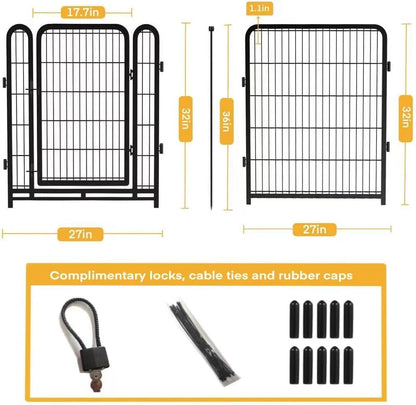 Tall Garden Fence, 32 in(H) 8 Panels Dog Fence Outdoor for Yard. Wide Door Low Threshold Total 17.7 Ft(L), Metal Dog Pen Heavy Duty Pet Puppy Exercise Pen for Rv Camping Garden Yard