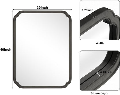 WallBeyond 30" x 40" Rounded Corner Arch Wall Mirror with Wood Frame for Entryway, Living Room or Bedroom Home Decor - Light Woodgrain [30 x 40 inches, Black]