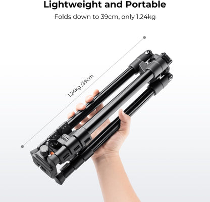 K&F Concept 64 inch/163cm Camera Tripod,Lightweight Travel Outdoor DSLR Tripods with 360 Degree Ball Head Load Capacity 8kg/17.6lbs,Cellphone Clip for Smartphone Live Streaming Vlog O234A1+BH-36
