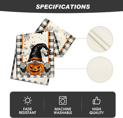 Artoid Mode Buffalo Plaid Gnome Bat Pumpkin Ghost Halloween Table Runner, Sensonal Kitchen Dining Table Decor for Home Party 13 x 120 Inch