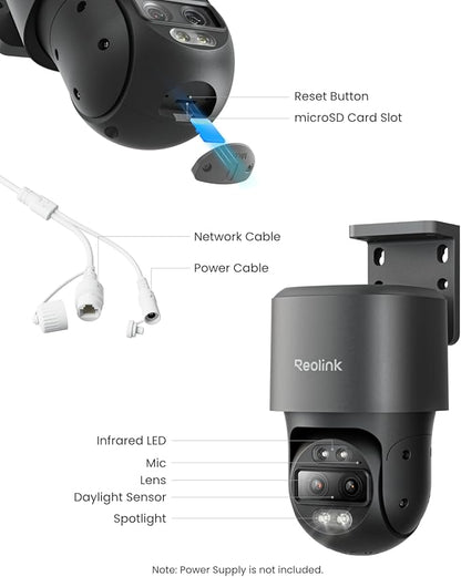 REOLINK PoE PTZ Security Camera System, 4K Camera with Dual-Lens, 6X Hybrid Zoom, 355 Pan & 90 Tilt, Auto Tracking, 24/7 Recording, AI Video Search, TrackMix PoE