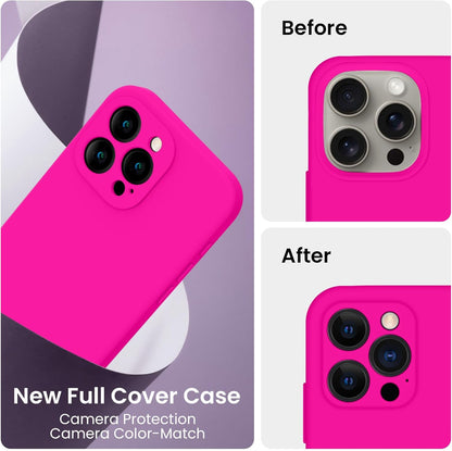 FireNova Designed for iPhone 15 Pro Max Case, Silicone Upgraded [Camera Protection] Phone Case with [2 Screen Protectors], Soft Anti-Scratch Microfiber Lining Inside, 6.7 inch, Hot Pink