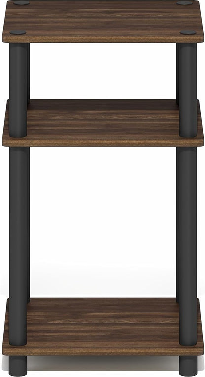 Furinno Turn-N-Tube Side Table, 3-Tier End Table with Open Shelf, Toolless Assembly Night Stand, Bedside Table, for Living Room, Bedroom, Brown Walnut