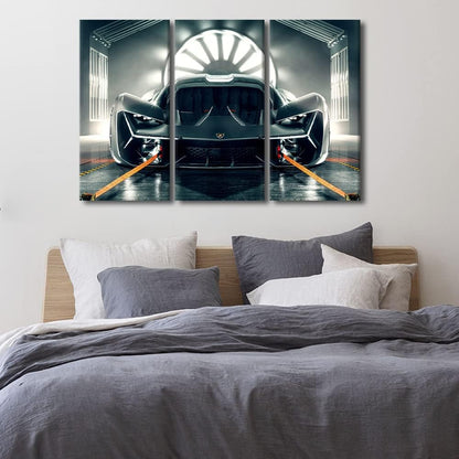 TUMOVO Sports Car in the Garage Canvas Wall Art for Living Room Super Car 3 Pieces Modern Abstract Painting Car Poster Picture for Boys Bedroom Office Home Wall Decorations Frame Wall Decor 36"Wx24"H