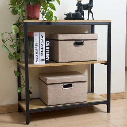 PRANDOM Collapsible Storage Cubes with Lids [1-Pack] Jute Fabric Foldable Storage Boxes Organizer Containers Baskets Bins with Cover for Home Bedroom Closet Office Nursery (14.9x9.8x9.8)