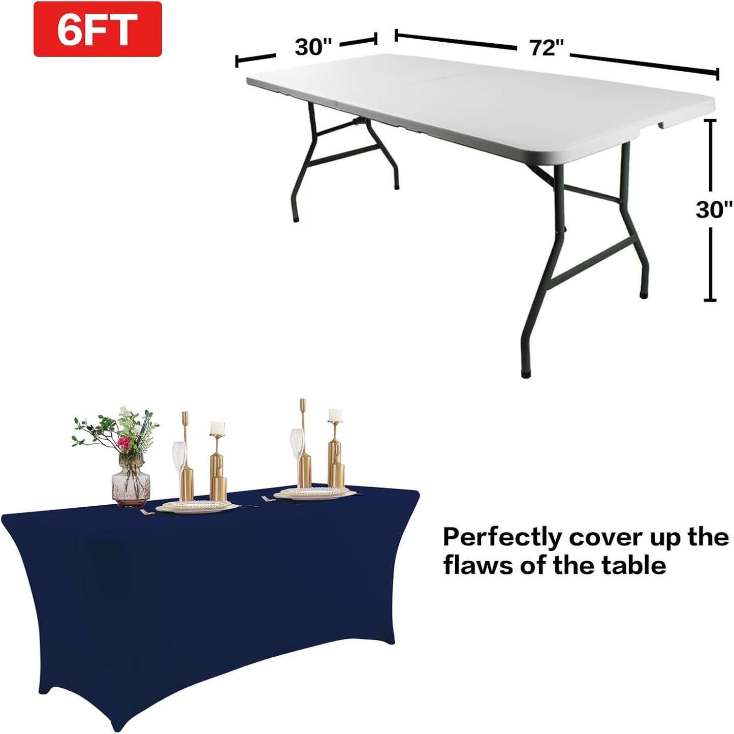 IVAPUPU 6FT Table Cloth for Rectangular Fitted Events Stretch Jean Blue Table Covers Washable Cover Spandex Tablecloth Protector for Party, Wedding, Cocktail, Banquet, Festival
