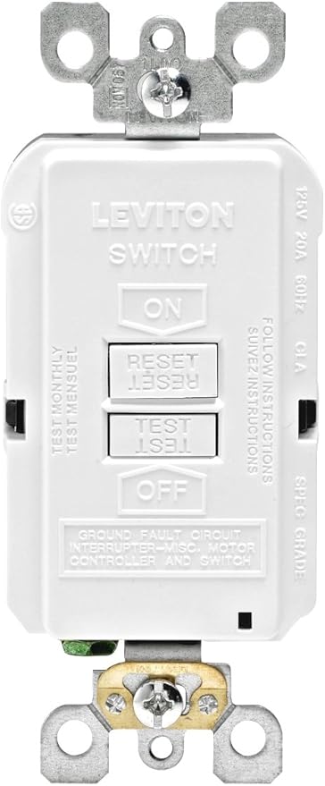Leviton Blank Face GFCI, 20 Amp, Self Test, LED Indicator Light, Provides GFCI Protection Where an Outlet is not Needed, GFRBF-W, White