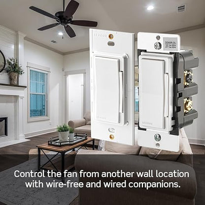 Leviton Decora Smart Fan Speed Controller, Wi-Fi 2nd Gen, Neutral Wire Required, Works with My Leviton, Alexa, Google Assistant, Apple Home/Siri & Wired or Wire-Free 3-Way, D24SF-1RW, White