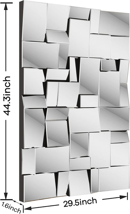 KOHROS Modern Geometric Irregular Mirror for Wall Decor 44" x 30" Decorative Mirror with Beveled Glass for Entryway Hallway Living Room Home Decor Horizontal or Vertical Hanging