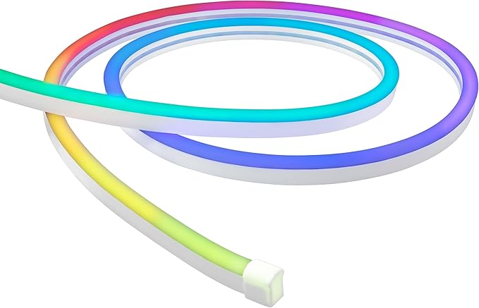 Enbrighten Vibe Spectrum LED Neon Rope Lights, Indoor Smart Light, Color Changing RGBWIC LEDs for Bedroom with Tunable White, Alexa & Google Home Compatible, 16ft, White 83254