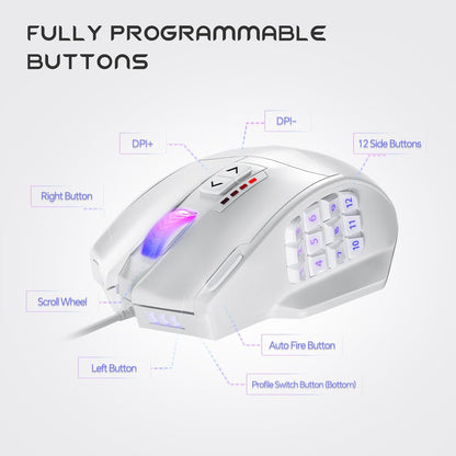 UtechSmart Venus Gaming Mouse RGB Wired, 16400 DPI High Precision Laser Programmable LED MMO Computer Gaming Mice with 12 Side Buttons