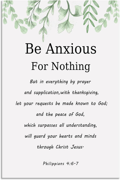 Motivational Canvas Wall Art Be Anxious for Nothing Inspirational Christian Philippians 4:6-7 Inspiring Positive Poster Quotes Artwork Picture Print Framed Home Office Wall Decor[12" W X 18" H]