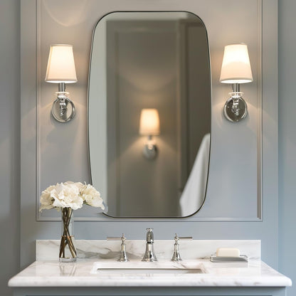 ANDY STAR Brushed Nickel Bathroom Mirror, Large 24x36’’ Brushed Nickel Metal Framed Oblong Wall Mirror, Modern Nickel Oval Vanity Mirror