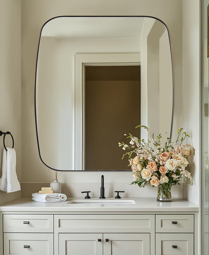 ANDY STAR Bronze Oblong Mirror, 36x40 Inch Brushed Bronze Oval Mirror for Bathroom with Stainless Steel Metal Frame, Wall Mouned for Bathroom, Living Room, Entryway