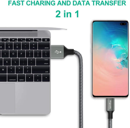 etguuds 6.6ft USB A to USB C Cable 3A Fast Charging, 2-Pack USB A to USB Type C Charger Cord for iPhone 16 15 Pro/Pro Max/Plus, for Samsung Galaxy S24 S23 S22 S21 S20 S10 A55 A54 Flip Note, Moto, Gray