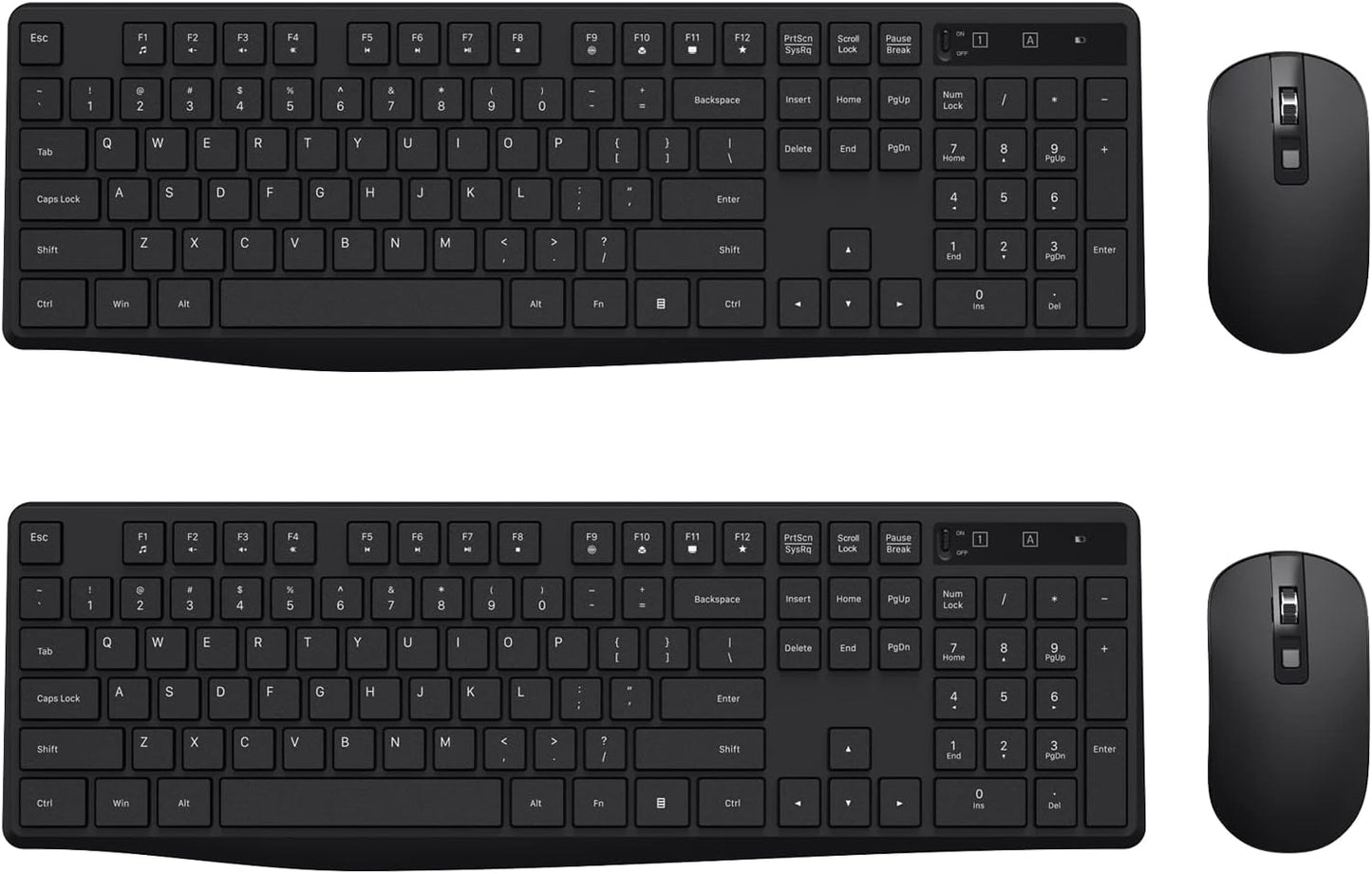 Wireless Keyboard and Mouse Combo, Lovaky 2.4G Full-Sized Ergonomic Keyboard, 3 DPI Adjustable Cordless USB Mouse, Quiet Click for Computer/Laptop/Windows/Mac (2 Pack, Black)