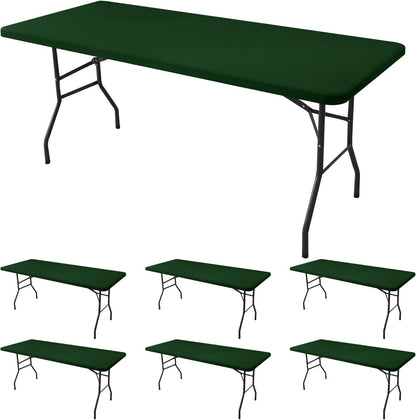 Fitted Tablecloth for 6 Foot Rectangle Tables-6 Pack Hunter Green Elastic Outdoor Picnic Table Cover-Spandex Stretch Folding Table Cloths 6 ft for Camping Dining Patio Kitchen Banquet Party