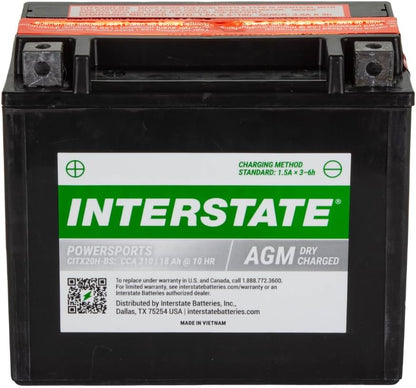 Interstate Batteries YTX20H-BS 12V 18Ah Powersports Battery 310CCA High-Performance AGM Rechargeable Replacement for Arctic Cat, Harley Motorcycles, Bikes, ATVs, Jet Skis, Snowmobiles (CITX20H-BS)