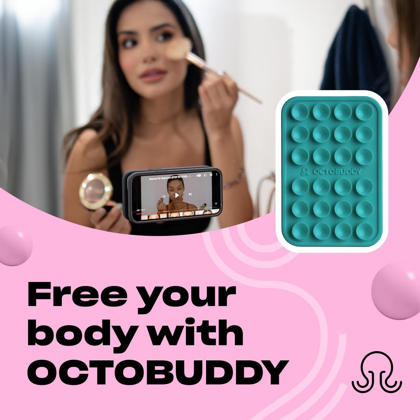 Classic - Silicone Suction Phone Case Adhesive Mount - Hands-Free, Strong Grip Holder for Selfies & Videos - iPhone & Android Compatible - 2.25″ x 3.25″, Turquoise