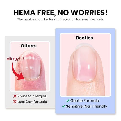 Beetles 3Pcs 15ml HEMA-Free Nail Glue Top Coat & Base Gel Set, TPO Free No Wipe Top Coat Base Nail Glue Gel for False Nails, Shine Effect Long Lasting Nail Extension DIY Salon Home, U V Light Required