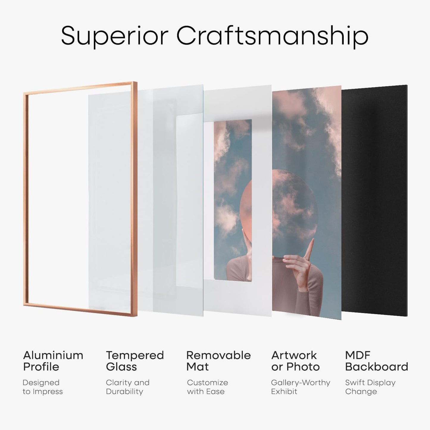 Homeforia 20x30 Frame Rose Gold, High End Metal 20x30 Picture Frames with Mat 16x24 inch Photo, 20 x 30 Rose Gold Poster Frame Matted to 16 by 24, 30x20 Large Frame, Tempered Glass, Wall Kit, Set of 1