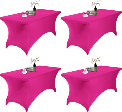 4Pack Spandex Waterproof Table Covers 6ft，Spandex 6ft Waterproof Table Cover for Party,Wedding, Banquet, and Events(Fuchsia)